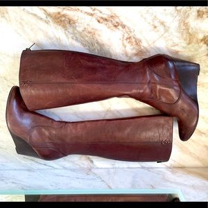 Frye leather wedge boot knee high
